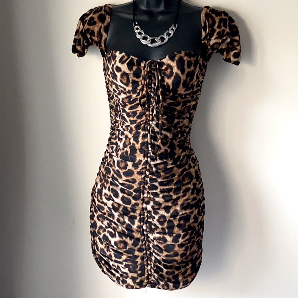 Ruched Leopard Dress